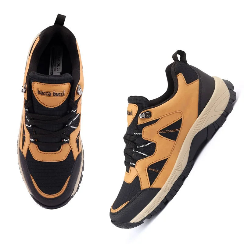 باكا بوتشي أحذية رجالية مقاومة للماء من الجلد للمشي لمسافات طويلة - بني وأسود